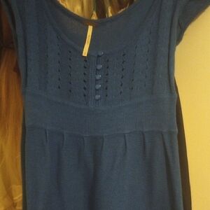 Free People Blue Knit Top with Button Detail Vintage Y2K